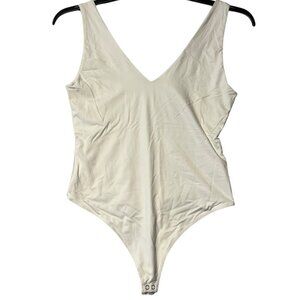 Second Skin Anthropologie Women's L White Bodysuit Comfort Neutral Casual Flawed